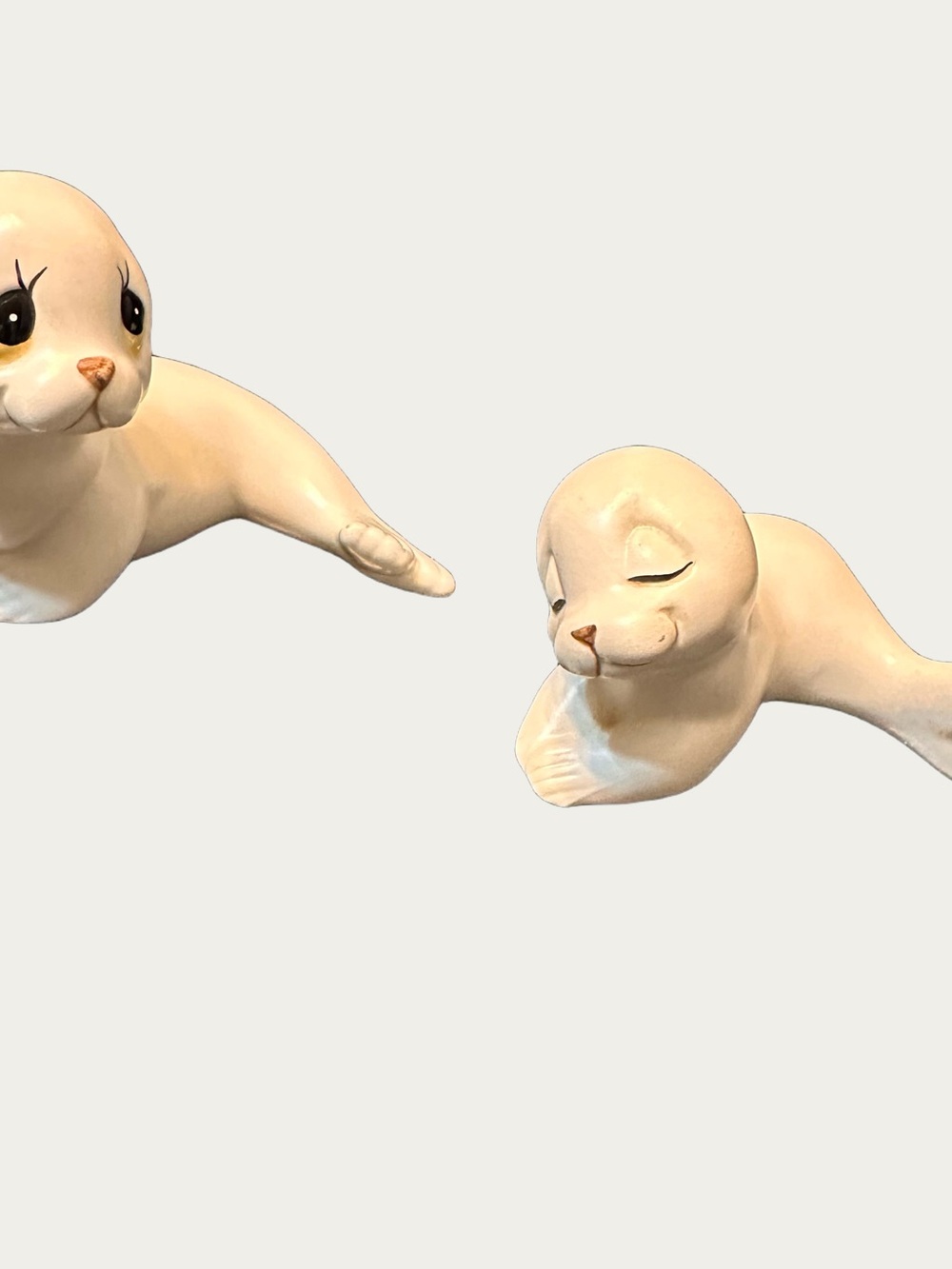 Harp Seal Nesting Figurines Vintage Ceramic - Mother & Baby